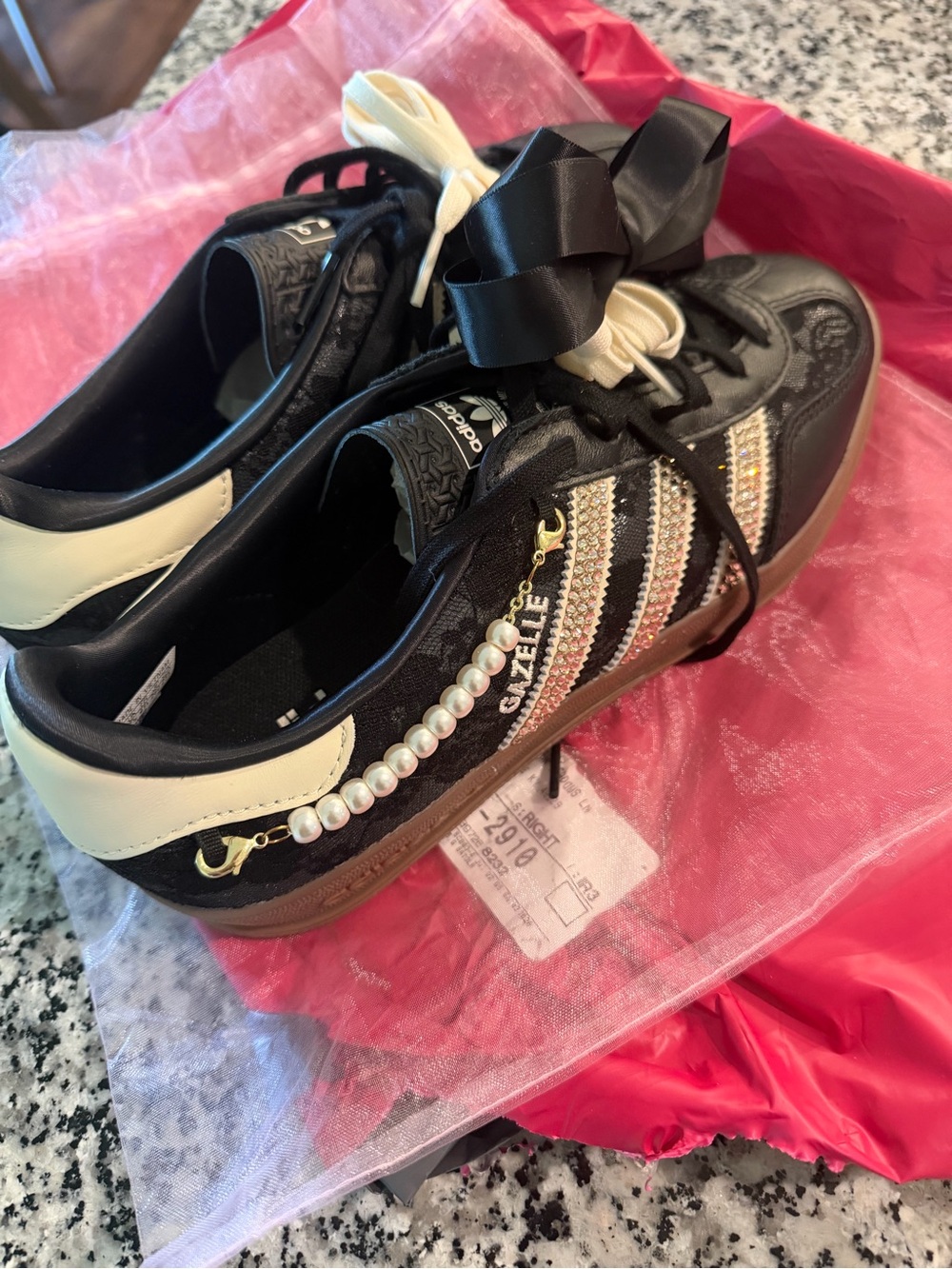 adidas Gazelle Women's Black with Rose Gold Accent Sneakers - Picture 5 of 7